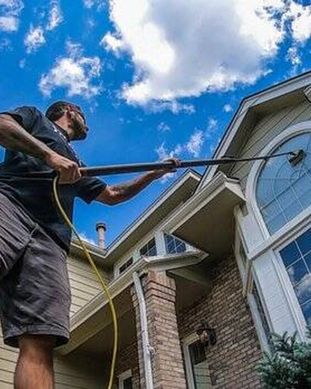 Detailed view of exterior window cleaning work