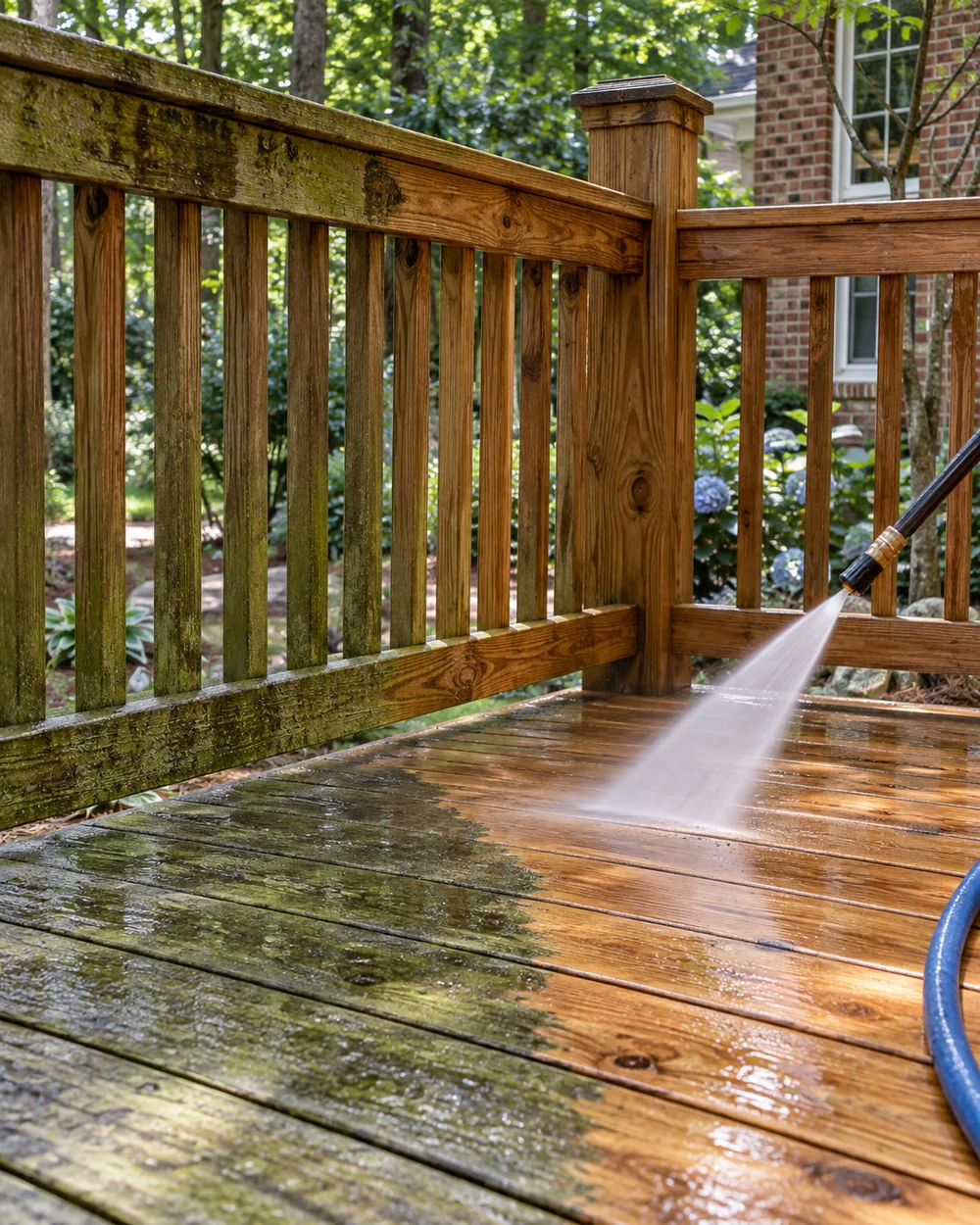 Detailed view of deck cleaning work