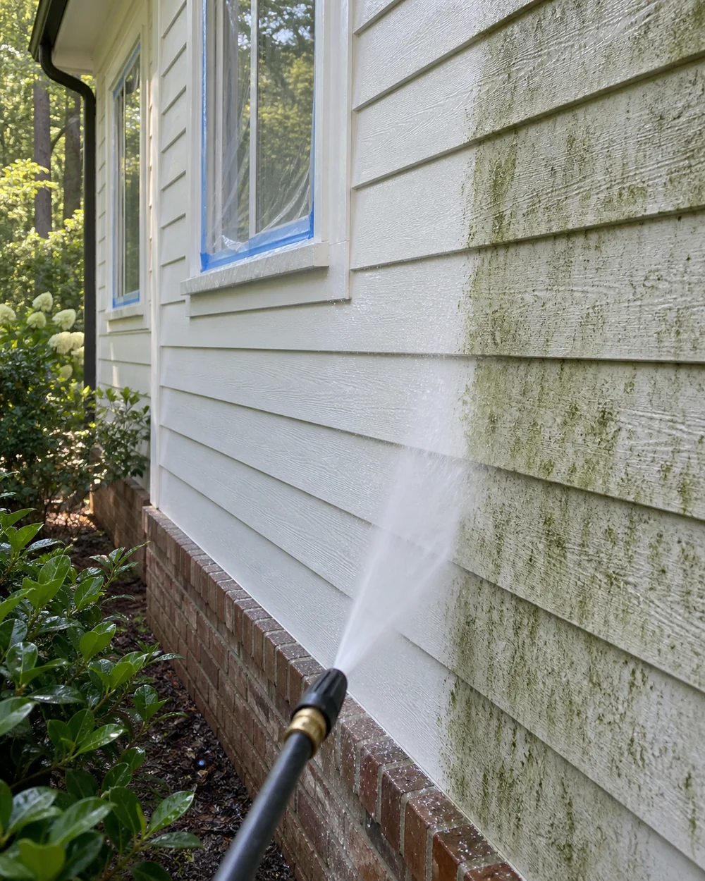 Detailed view of freshly washed residential siding