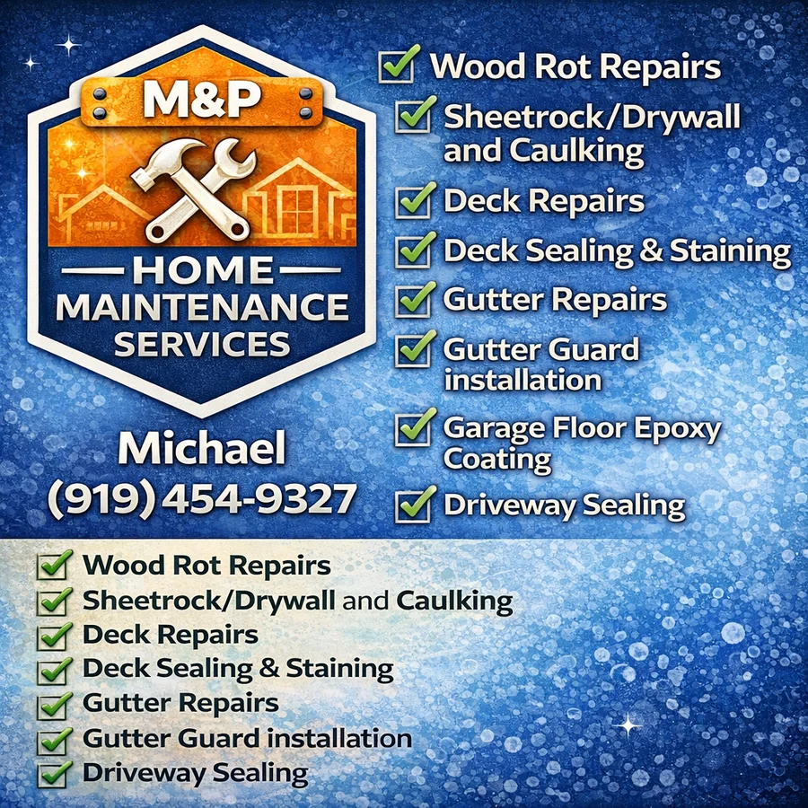 M&P Home Maintenance Services logo and home repair service list